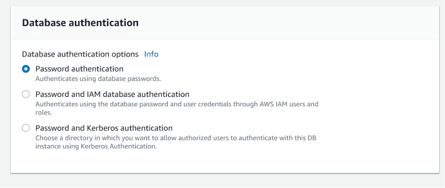 Amazon RDS password authentication setting