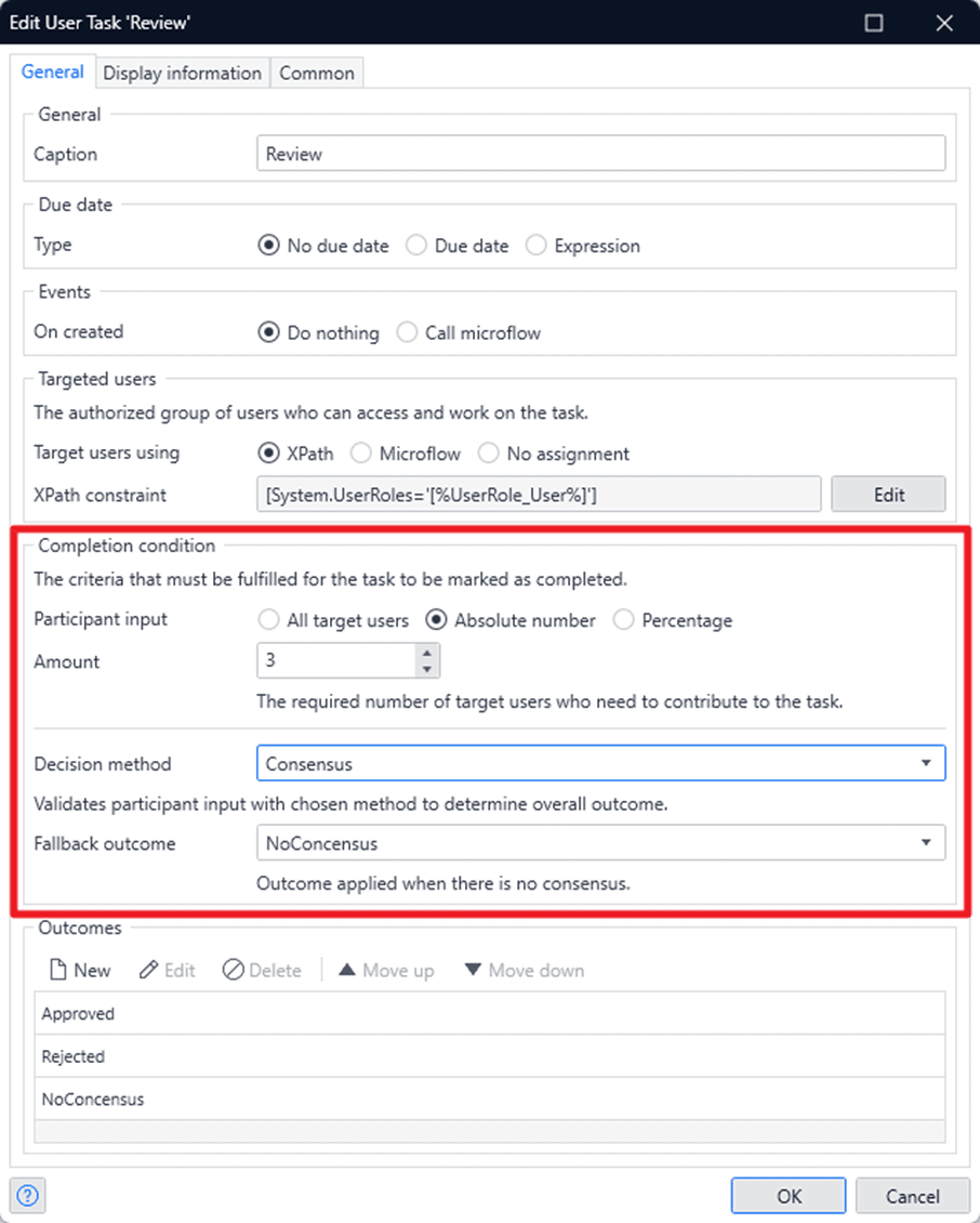 Task review conditions