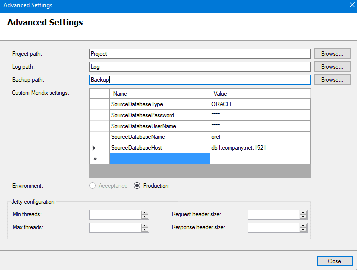 Custom Runtime Settings example in Windows Service Console