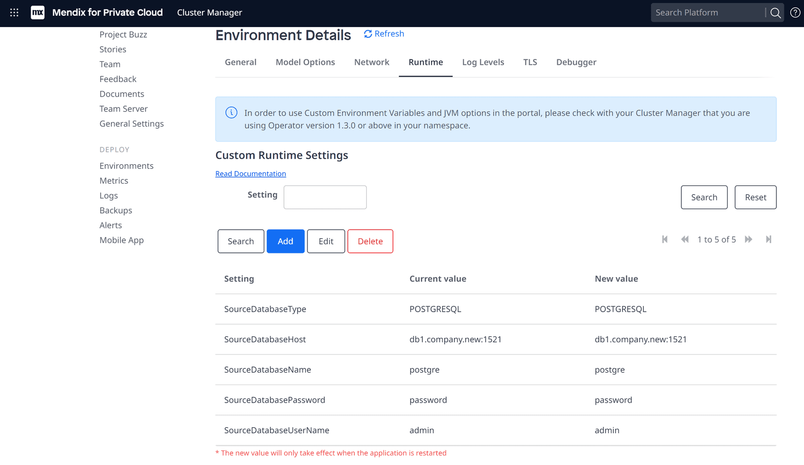 Custom Runtime Settings example in Mendix for Private Cloud (Mx4PC) Connected