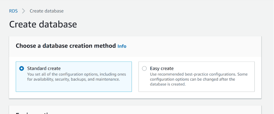 Amazon RDS database creation method