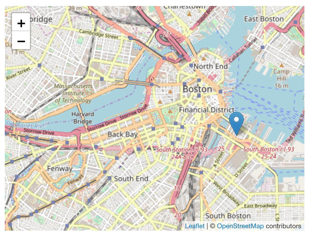 New maps widget screenshot showing Boston