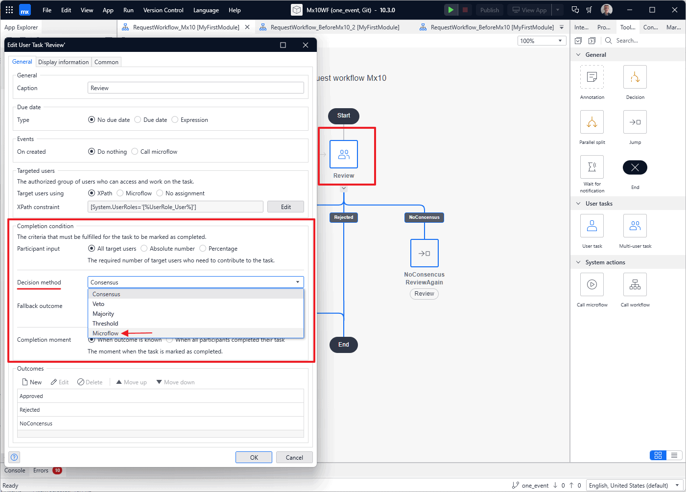Multi User Task, Decision method microflow.