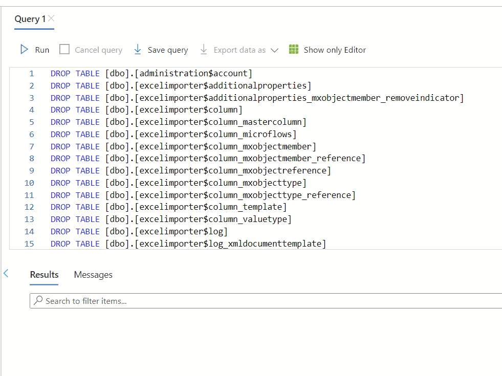 SQL to drop all tables in my database