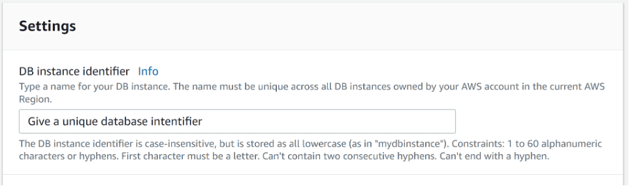 Amazon RDS DB instance identifier setting