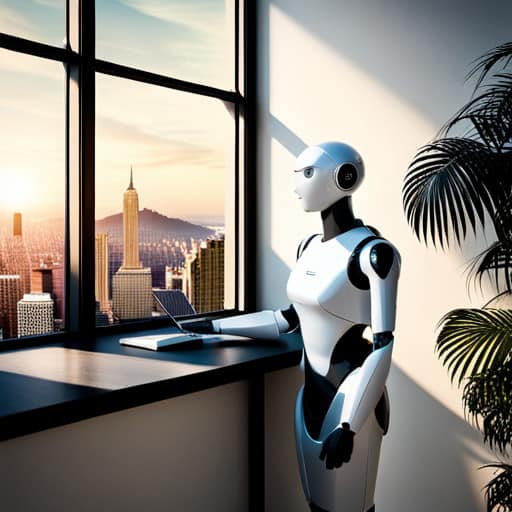 AI prompted image: Anthropic robot gazing out the window