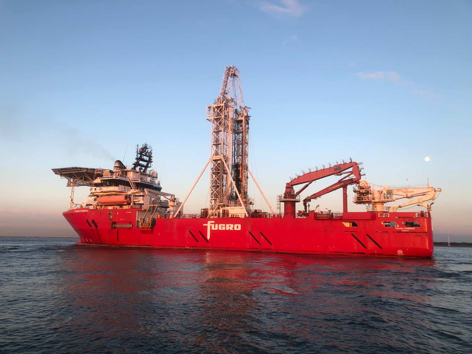Fugro Synergy acquiring geotechnical data off the main gateway into Rotterdam port