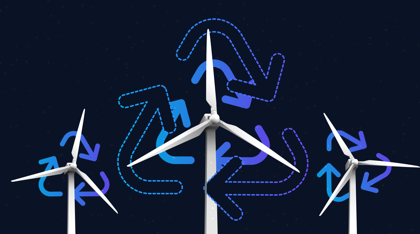 wind turbines with recycling symbols layered over them