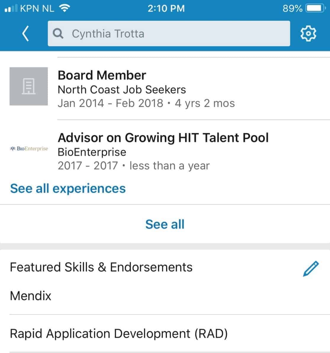How Your Newly Added Mendix and RAD Skills Appear in LinkedIn's Mobile Dashboard
