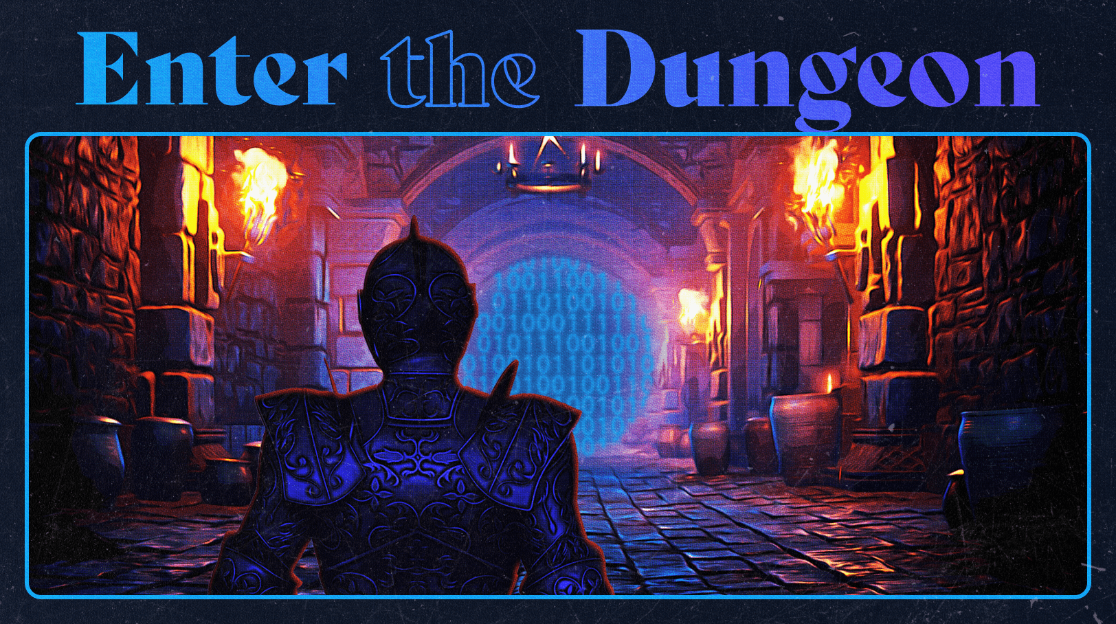 Leetcode in Mendix - Enter the Dungeon - Blog Thumbnail showing a man entering a mythical dungeon