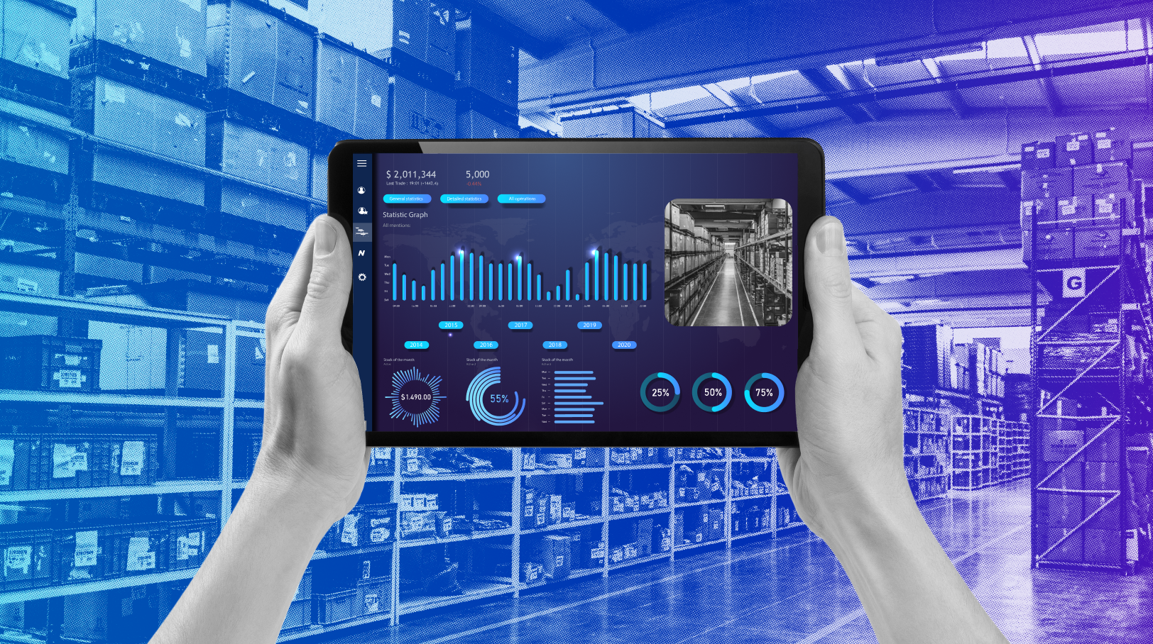 Hands Holding Tablet in Warehouse - Mobility Solutions