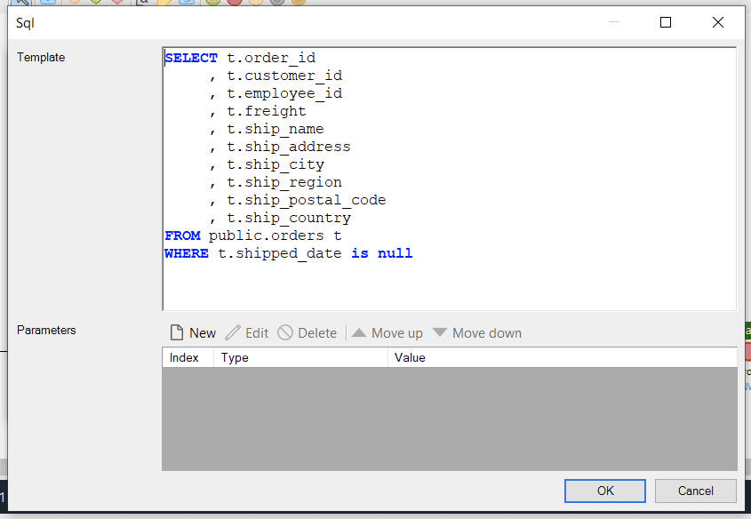 SQL query with syntax highlighting