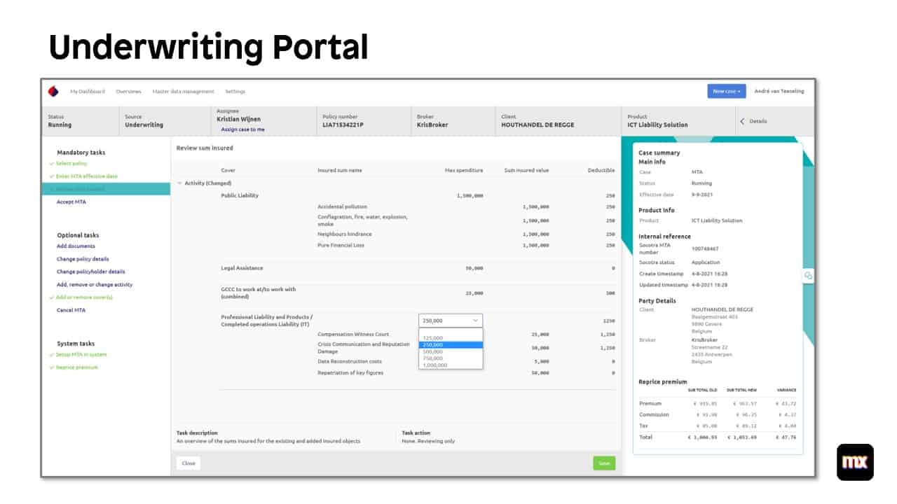Digital underwriting customer portal