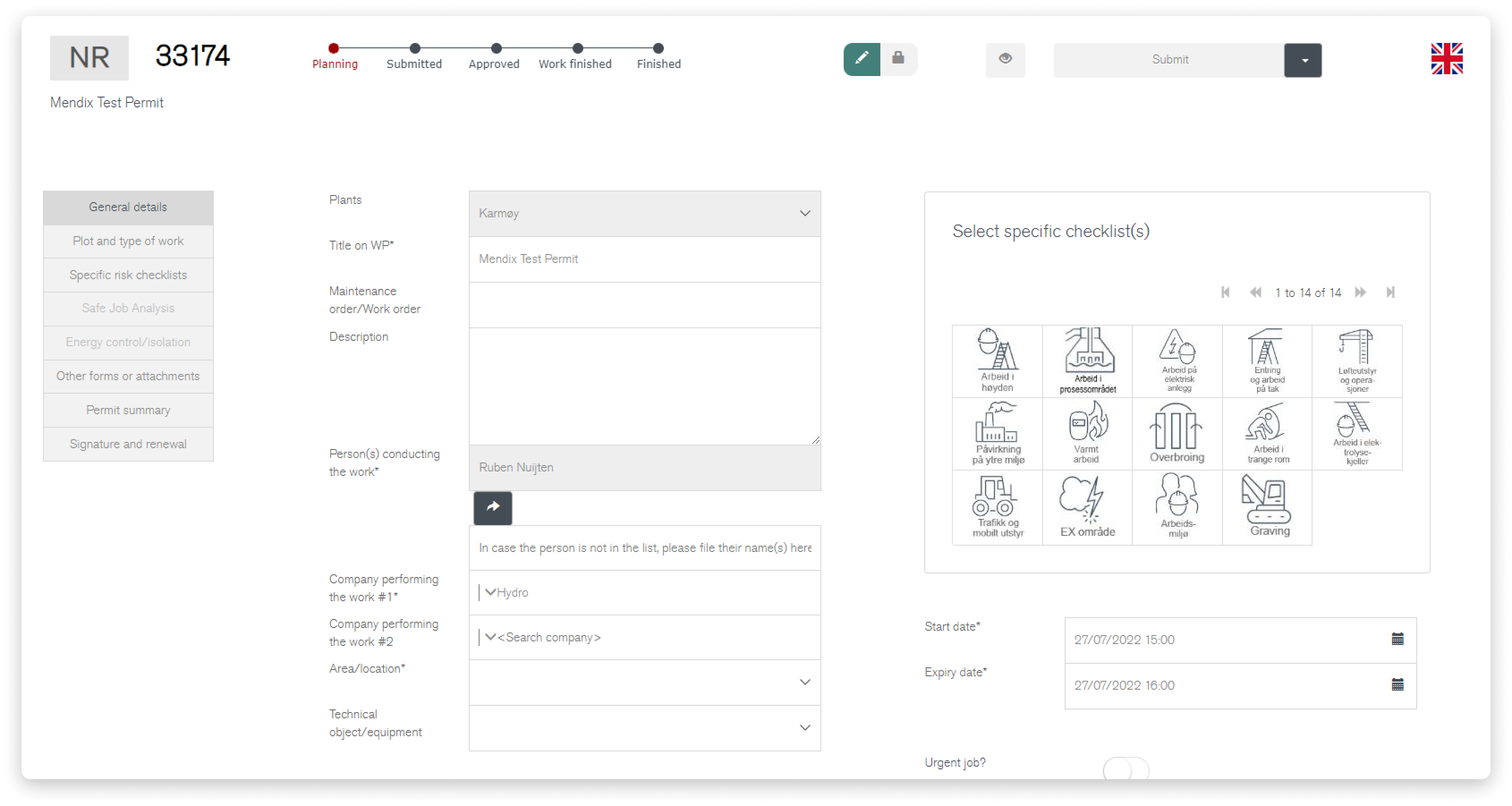 Norsk Hydro's test permit application, built with Mendix.