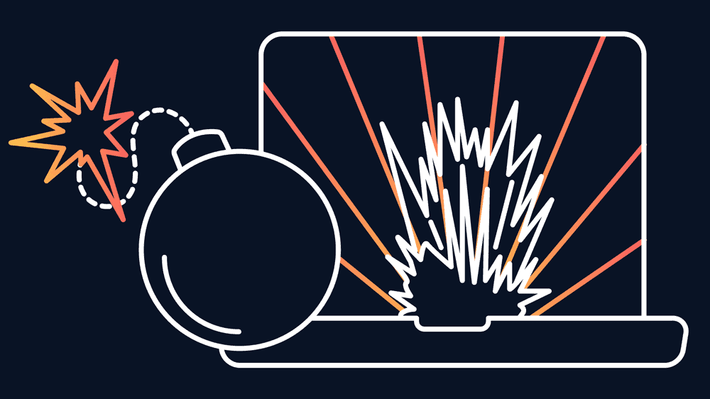 drawing of a bomb exploding a laptop