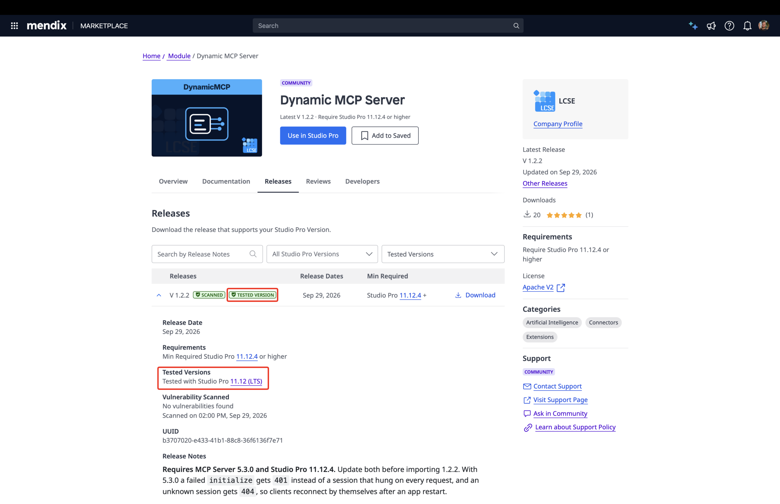 Mendix Notations de version des composants Studio Pro
