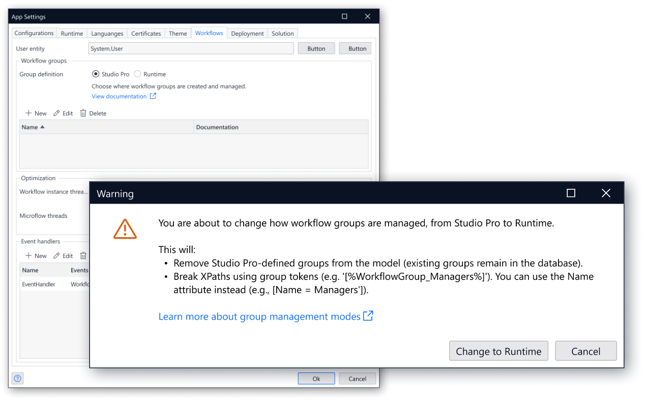 Manage Workflow groups at runtime