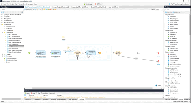screenshot of mendix studio pro microflows
