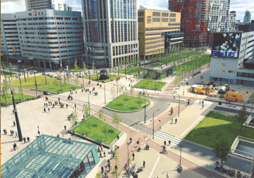 aerial shot of a square in Rotterdam